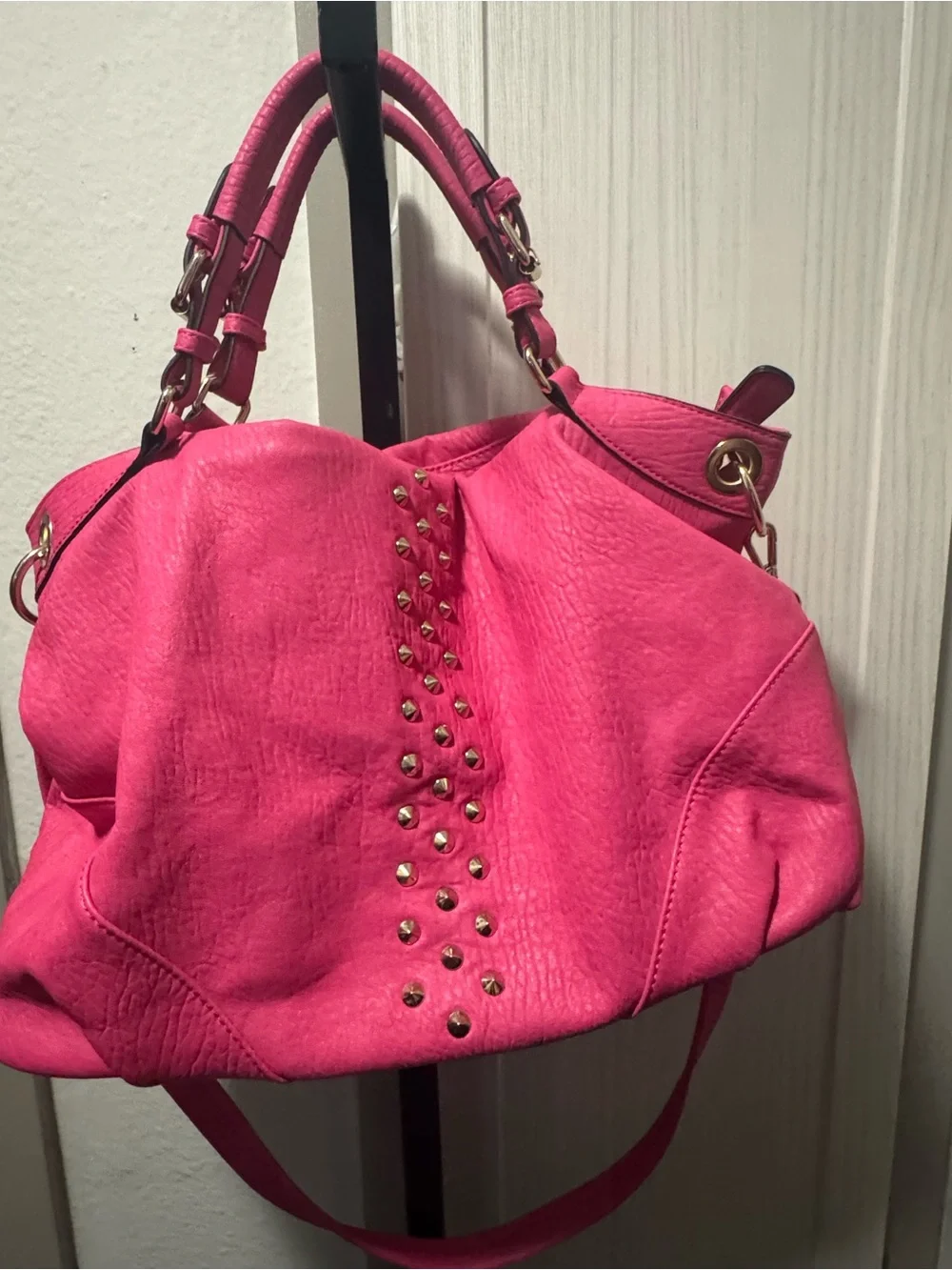 Hot Pink Studded Hobo Shoulder Bag